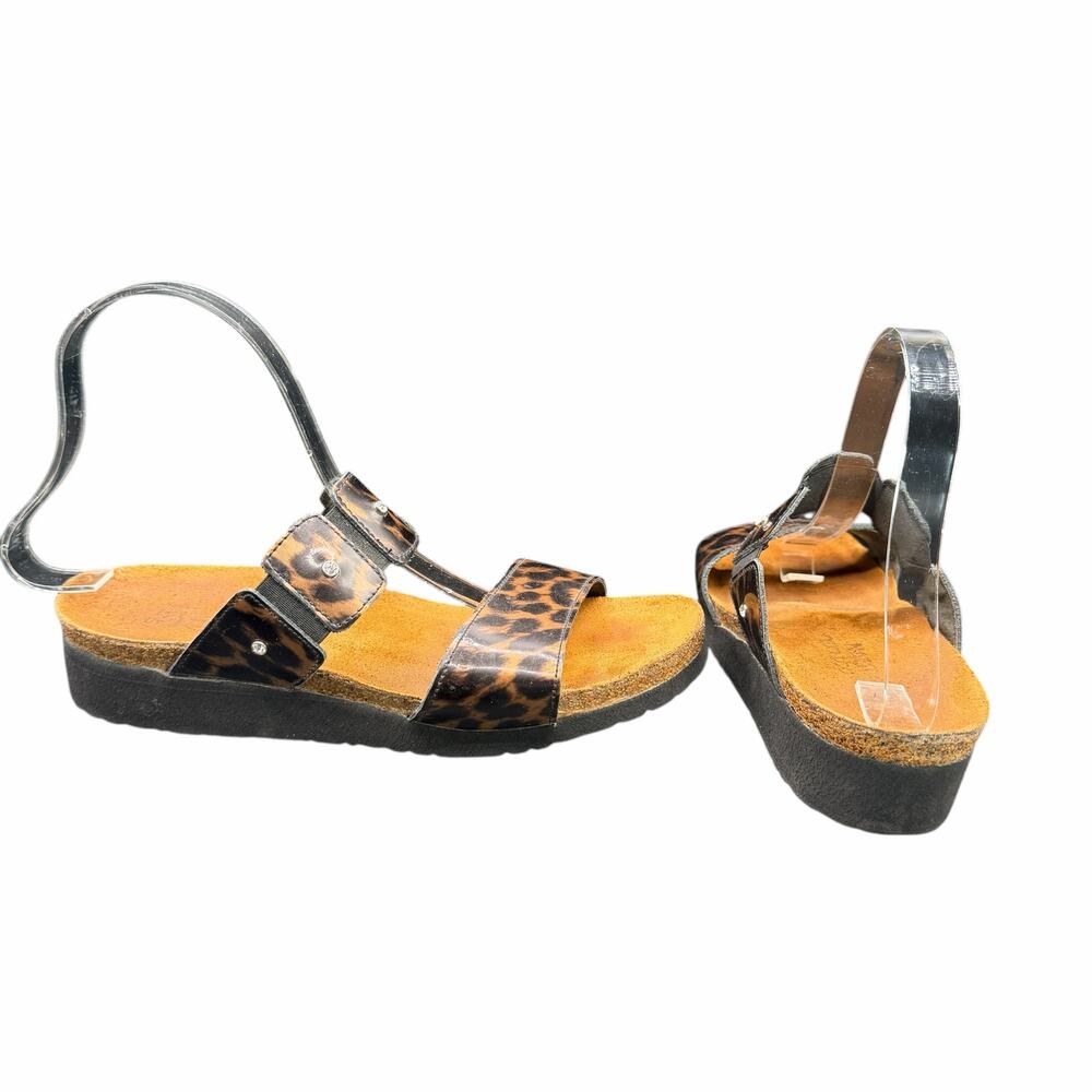 Naot Ashley Sandals US 9 Leopard Print Slip On Comfort Cork patent leather